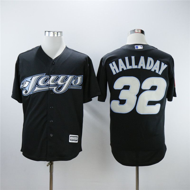 Men Toronto Blue Jays 32 Halladay Black Throwback MLB Jerseys